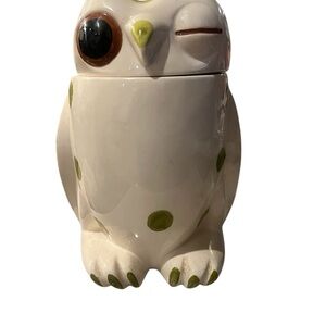 Owl Ceramic Cookie Jar - White and Green